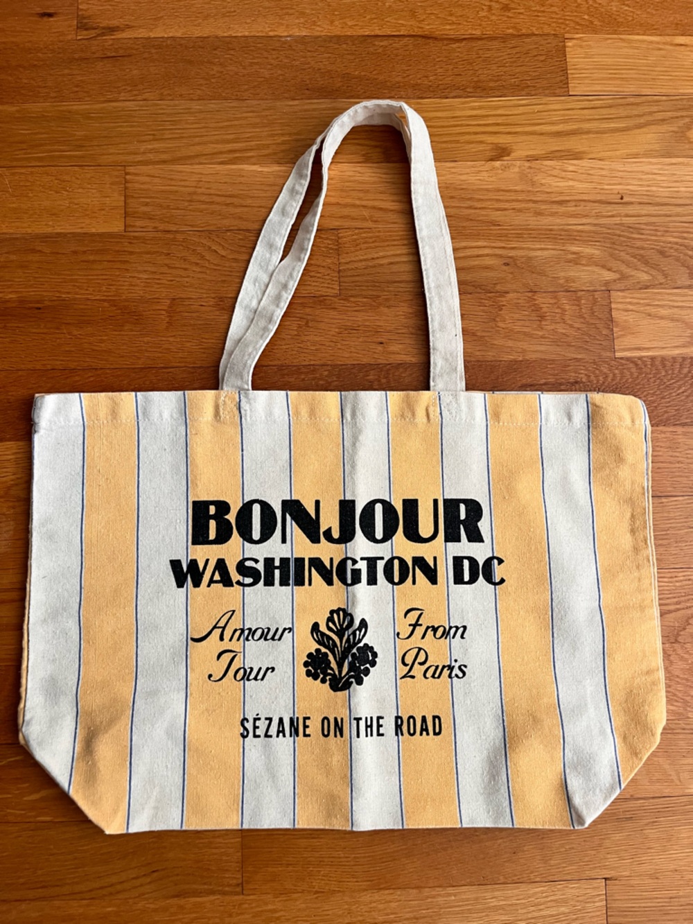 Sezane Bonjour Washington DC Striped Fabric Tote - Yellow & White